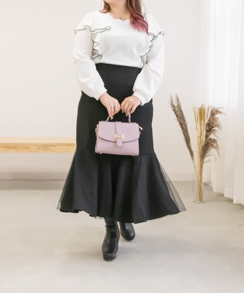 CLETTE（クレット）の「リボン付きチュール重ねスカート（スカート・レディース・チャコールグレー/ブラック/モカ・LL/4L/3L）」の5枚目の写真