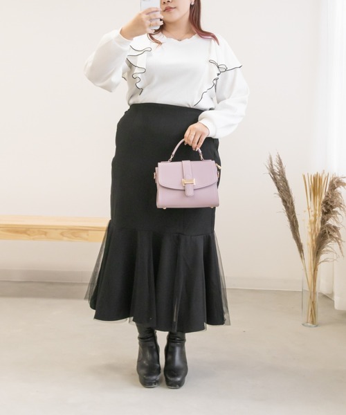 CLETTE（クレット）の「リボン付きチュール重ねスカート（スカート・レディース・チャコールグレー/ブラック/モカ・LL/4L/3L）」の4枚目の写真