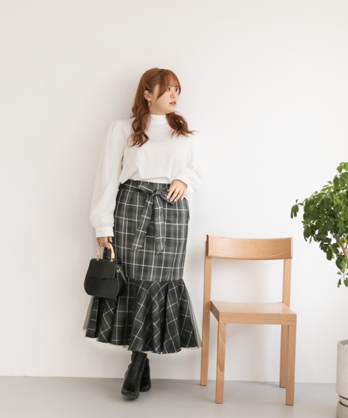 CLETTE（クレット）の「リボン付きチュール重ねスカート（スカート・レディース・チャコールグレー/ブラック/モカ・LL/4L/3L）」の9枚目の写真