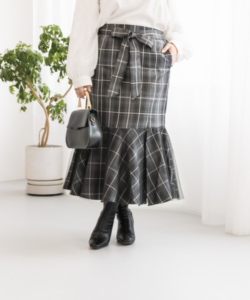 CLETTE（クレット）の「リボン付きチュール重ねスカート（スカート・レディース・チャコールグレー/ブラック/モカ・LL/4L/3L）」の11枚目の写真