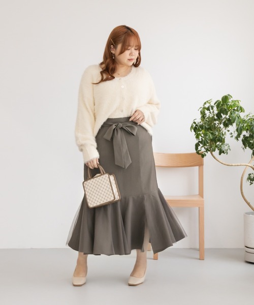CLETTE（クレット）の「リボン付きチュール重ねスカート（スカート・レディース・チャコールグレー/ブラック/モカ・LL/4L/3L）」の14枚目の写真