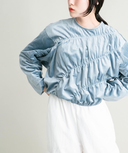 KBF（ケイビーエフ）の「ランダムシャーリングプルオーバー（Tシャツ/カットソー・レディース・チャコールグレー/ライトブルー/アイボリー・ONE）」の6枚目の写真