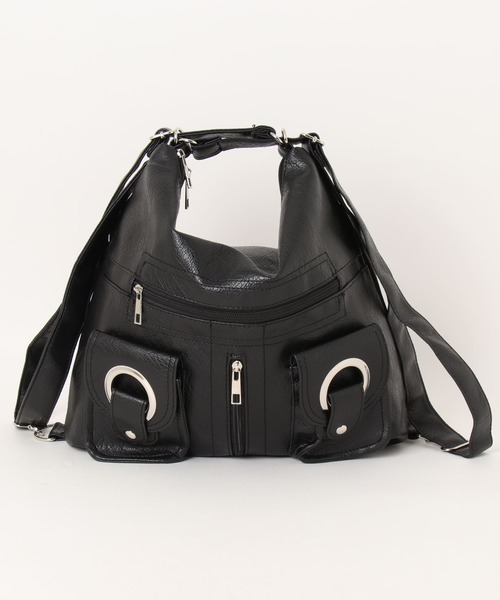 LVEU.（ラブユ.）の「【LVEU.】ダブルリングポケットバッグ / バッグ 鞄 BAG 2way リュック バックパック ショルダーバッグ トートバッグ ワンショルダー 合皮 ブラック カジュアル  ブラック（ショルダーバッグ・レディース・ブラック・FREE）」の11枚目の写真