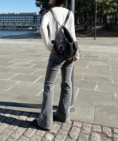 LVEU.（ラブユ.）の「【LVEU.】ダブルリングポケットバッグ / バッグ 鞄 BAG 2way リュック バックパック ショルダーバッグ トートバッグ ワンショルダー 合皮 ブラック カジュアル  ブラック（ショルダーバッグ・レディース・ブラック・FREE）」の19枚目の写真