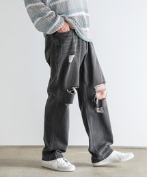 Buyer’sselect/ダメージ加工/サイドカッティングワイドシルエットストレートデニム