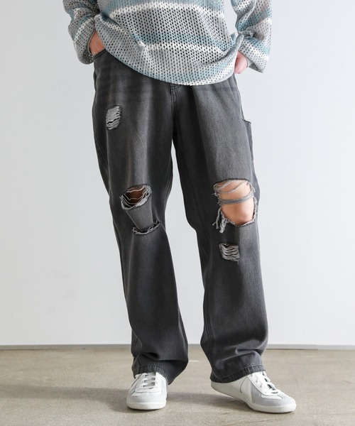 Buyer’ｓselect/ダメージ加工/サイドカッティングワイドシルエットストレートデニム（デニムパンツ）｜ASTRONOMY（アストロノミー）