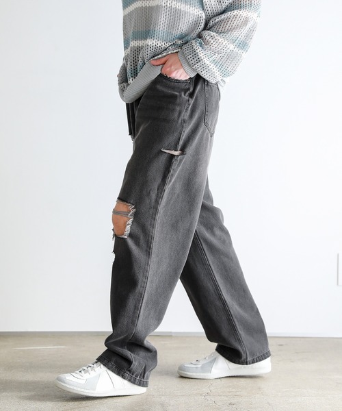 Buyer’ｓselect/ダメージ加工/サイドカッティングワイドシルエットストレートデニム（デニムパンツ）｜ASTRONOMY（アストロノミー）