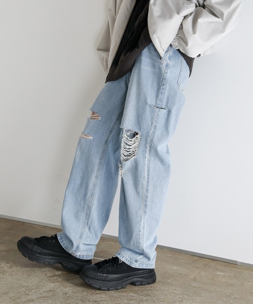 Buyer’ｓselect/ダメージ加工/サイドカッティングワイドシルエットストレートデニム（デニムパンツ）｜ASTRONOMY（アストロノミー）