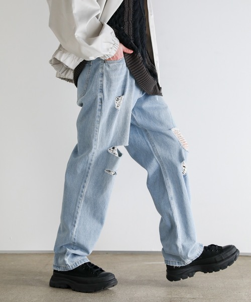 Buyer’ｓselect/ダメージ加工/サイドカッティングワイドシルエットストレートデニム（デニムパンツ）｜ASTRONOMY（アストロノミー）