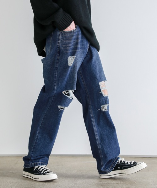 Buyer’ｓselect/ダメージ加工/サイドカッティングワイドシルエットストレートデニム（デニムパンツ）｜ASTRONOMY（アストロノミー）