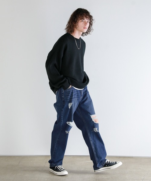 Buyer’ｓselect/ダメージ加工/サイドカッティングワイドシルエットストレートデニム（デニムパンツ）｜ASTRONOMY（アストロノミー）