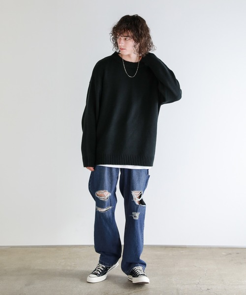 Buyer’ｓselect/ダメージ加工/サイドカッティングワイドシルエットストレートデニム（デニムパンツ）｜ASTRONOMY（アストロノミー）