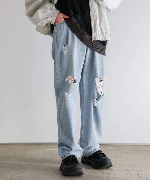 Buyer’ｓselect/ダメージ加工/サイドカッティングワイドシルエットストレートデニム（デニムパンツ）｜ASTRONOMY（アストロノミー）