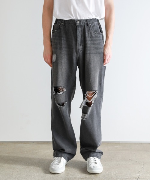 Buyer’ｓselect/ダメージ加工/サイドカッティングワイドシルエットストレートデニム（デニムパンツ）｜ASTRONOMY（アストロノミー）