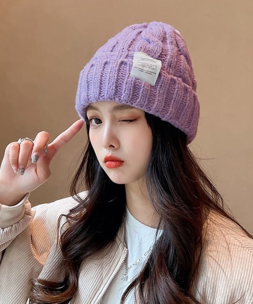 Miniministore（ミニミニストア）の「ケーブル編み ニット帽子 レディース秋冬（ニットキャップ/ビーニー・レディース・ワインレッド/イエロー/ブルー/ピンク/ブラック/モスグリーン/ラベンダー/ライトベージュ/グリーン/オレンジ/ダークグレー/ブラウン・フリー）」の8枚目の写真