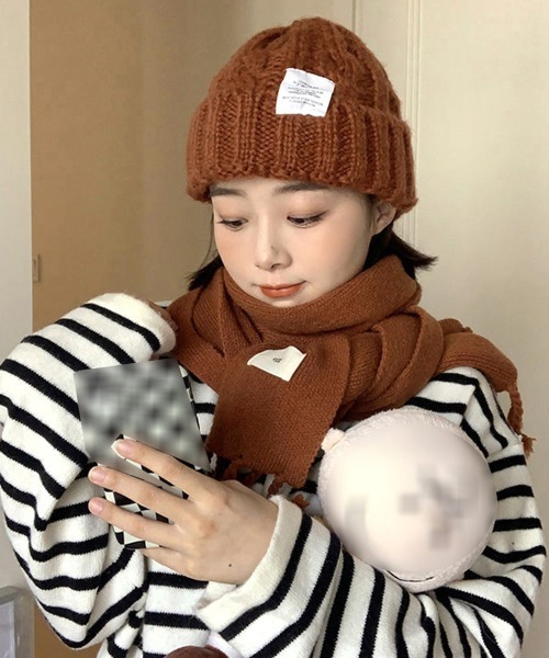 Miniministore（ミニミニストア）の「ケーブル編み ニット帽子 レディース秋冬（ニットキャップ/ビーニー・レディース・ワインレッド/イエロー/ブルー/ピンク/ブラック/モスグリーン/ラベンダー/ライトベージュ/グリーン/オレンジ/ダークグレー/ブラウン・フリー）」の3枚目の写真