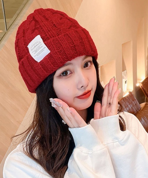 Miniministore（ミニミニストア）の「ケーブル編み ニット帽子 レディース秋冬（ニットキャップ/ビーニー・レディース・ワインレッド/イエロー/ブルー/ピンク/ブラック/モスグリーン/ラベンダー/ライトベージュ/グリーン/オレンジ/ダークグレー/ブラウン・フリー）」の11枚目の写真