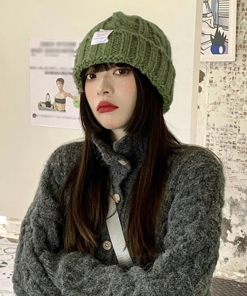 Miniministore（ミニミニストア）の「ケーブル編み ニット帽子 レディース秋冬（ニットキャップ/ビーニー・レディース・ワインレッド/イエロー/ブルー/ピンク/ブラック/モスグリーン/ラベンダー/ライトベージュ/グリーン/オレンジ/ダークグレー/ブラウン・フリー）」の15枚目の写真