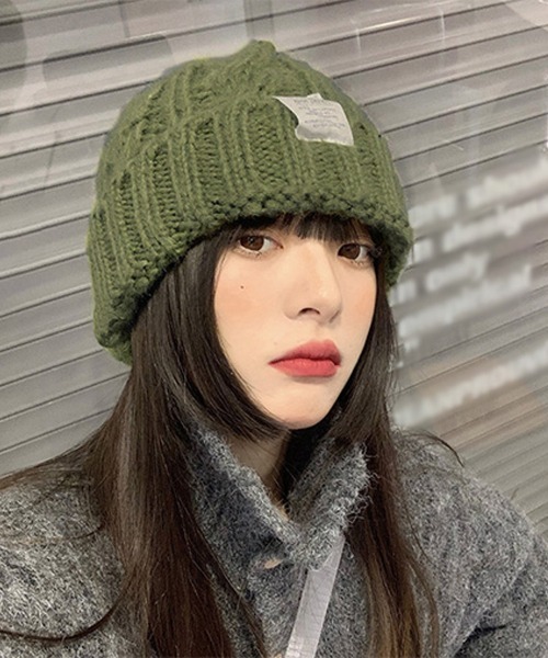 Miniministore（ミニミニストア）の「ケーブル編み ニット帽子 レディース秋冬（ニットキャップ/ビーニー・レディース・ワインレッド/イエロー/ブルー/ピンク/ブラック/モスグリーン/ラベンダー/ライトベージュ/グリーン/オレンジ/ダークグレー/ブラウン・フリー）」の16枚目の写真