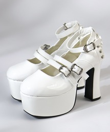 LOVEHUNTER/軽量厚底 11.5cmチャンキーヒール バックリボンストラップパンプス(1645)