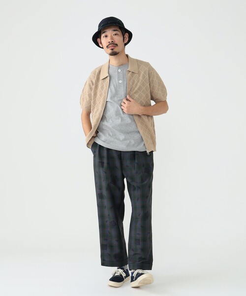 BEAMS PLUS（ビームスプラス）の「BEAMS PLUS / ポリエステル ウール チェック プリント 2プリーツ トラウザーズ（その他パンツ・メンズ・ネイビー・S/XL/L/M）」の7枚目の写真