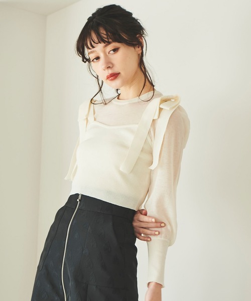 31 Sons de mode(トランテアン ソン ドゥ モード)の「シアーニット×ビスチェセット(ニット/セーター・レディース・ピンク/ブラック/オフホワイト/ライトグレー・36)」の6枚目の写真