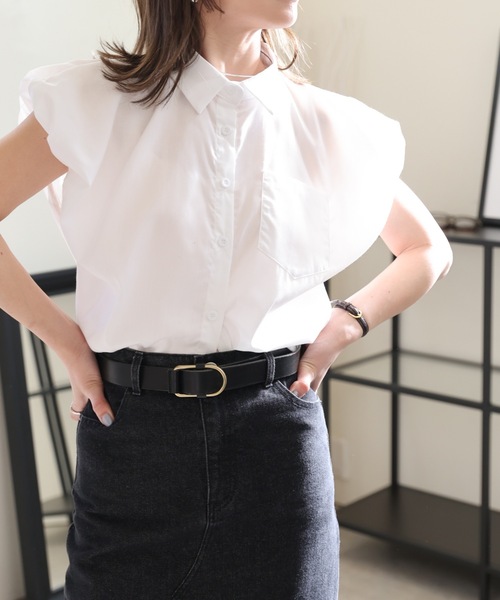 ULEULA（ウルア）の「ショルダーギャザースリーブブラウス/ノースリシャツ（シャツ/ブラウス・レディース・ホワイト/ブラック・FREE）」の9枚目の写真