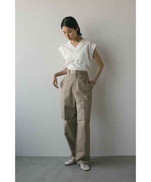 SPORTMAX★CERA リネン&ビスコース ツイルブレザー セール】スリットセンタープレスパンツ（その他パンツ