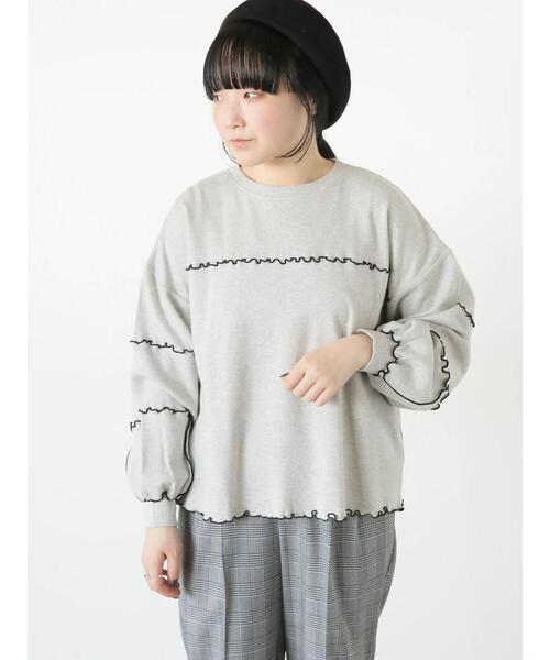 Samansa Mos2（サマンサ モスモス）の「綿スムース配色メロースウェット（Tシャツ/カットソー・レディース・グレー/ラベンダー/キナリ・F）」の4枚目の写真