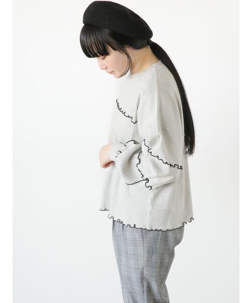 Samansa Mos2（サマンサ モスモス）の「綿スムース配色メロースウェット（Tシャツ/カットソー・レディース・グレー/ラベンダー/キナリ・F）」の6枚目の写真