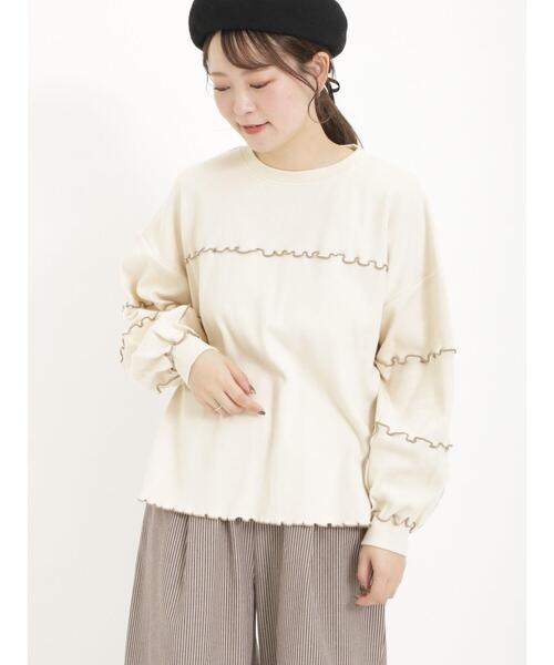 Samansa Mos2（サマンサ モスモス）の「綿スムース配色メロースウェット（Tシャツ/カットソー・レディース・グレー/ラベンダー/キナリ・F）」の10枚目の写真
