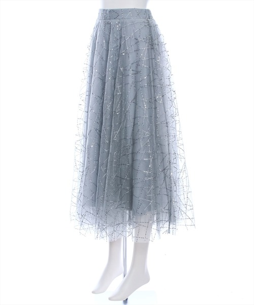 clear（クリア）の「スパンコールチュールロングスカート[フレアスカート 骨格ウェーブ キラキラ]（スカート・レディース・シルバー/ブラック・F）」の3枚目の写真