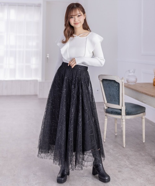 clear（クリア）の「スパンコールチュールロングスカート[フレアスカート 骨格ウェーブ キラキラ]（スカート・レディース・シルバー/ブラック・F）」の11枚目の写真