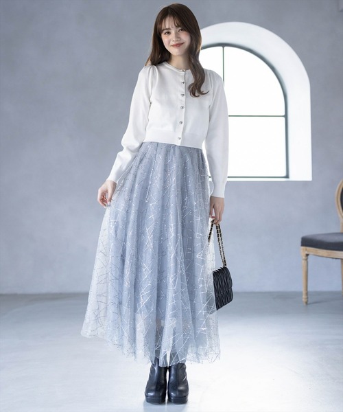 clear（クリア）の「スパンコールチュールロングスカート[フレアスカート 骨格ウェーブ キラキラ]（スカート・レディース・シルバー/ブラック・F）」の12枚目の写真