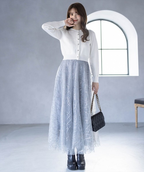 clear（クリア）の「スパンコールチュールロングスカート[フレア