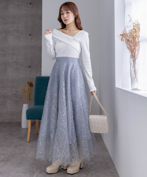 clear（クリア）の「スパンコールチュールロングスカート[フレア