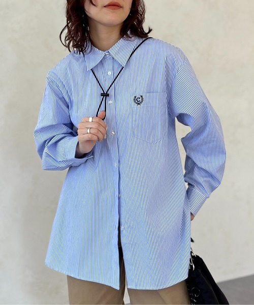CPCM(シーピーシーエム)の「ワンポイント刺繍ビッグシャツ(シャツ/ブラウス・レディース・サックスブルー/ミント/ブルー/オフホワイト・FREE)」の4枚目の写真