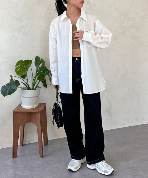 CPCM(シーピーシーエム)の「ワンポイント刺繍ビッグシャツ(シャツ/ブラウス・レディース・サックスブルー/ミント/ブルー/オフホワイト・FREE)」の5枚目の写真
