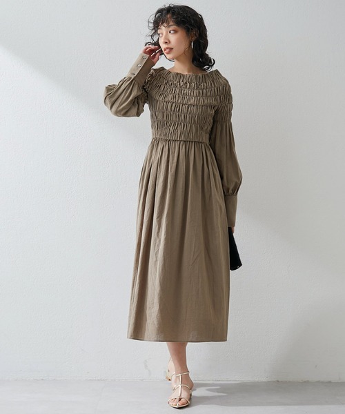 未使用品 Whim Gazette シャーリングワンピース F ブラック Whim Gazette（ウィムガゼット）の「シャーリングワンピース