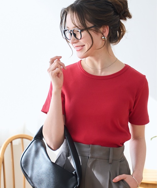 WEGO（ウィゴー）の「WEGO/コンパクトリブT（Tシャツ/カットソー・レディース・ブラック系その他/ブルー/ブラック系その他5/ブラック/ホワイト系その他5/ホワイト系その他/レッド/ホワイト/ライム・LARGE/MEDIUM/SMALL）」の9枚目の写真