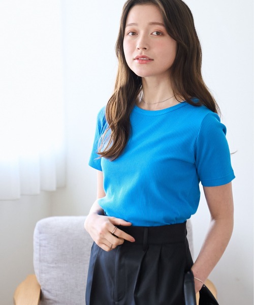 WEGO（ウィゴー）の「WEGO/コンパクトリブT（Tシャツ/カットソー・レディース・ブラック系その他/ブルー/ブラック系その他5/ブラック/ホワイト系その他5/ホワイト系その他/レッド/ホワイト/ライム・LARGE/MEDIUM/SMALL）」の10枚目の写真