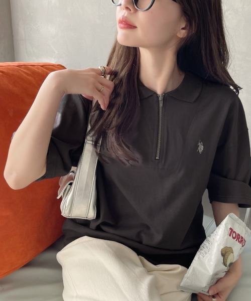U.S. POLO ASSN.(ユーエスポロアッスン)の「Ada. // U.S. POLO ASSN. ハーフジップ ショートスリーブ ポロシャツ(ポロシャツ・レディース・ブラック/ネイビー/オフホワイト/杢グレー/チャコール・L/M/S)」の4枚目の写真