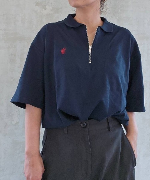 U.S. POLO ASSN.(ユーエスポロアッスン)の「Ada. // U.S. POLO ASSN. ハーフジップ ショートスリーブ ポロシャツ(ポロシャツ・レディース・ブラック/ネイビー/オフホワイト/杢グレー/チャコール・L/M/S)」の9枚目の写真