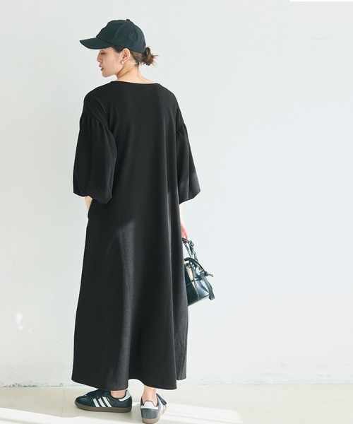 セール】エンボスVネックぽわん袖ワンピース（ワンピース）｜coca