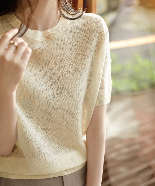 Miniministore（ミニミニストア）の「ジャカードレーストップス シアーブラウス（Tシャツ/カットソー・レディース・ベージュ/ホワイト/ブラック・FREE）」の4枚目の写真