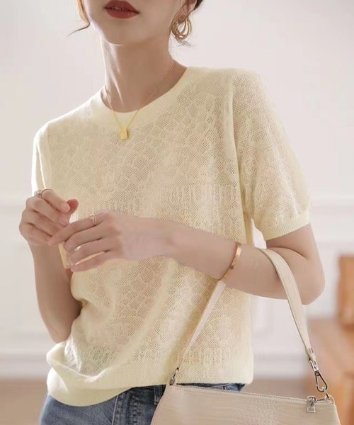 Miniministore（ミニミニストア）の「ジャカードレーストップス シアーブラウス（Tシャツ/カットソー・レディース・ベージュ/ホワイト/ブラック・FREE）」の9枚目の写真