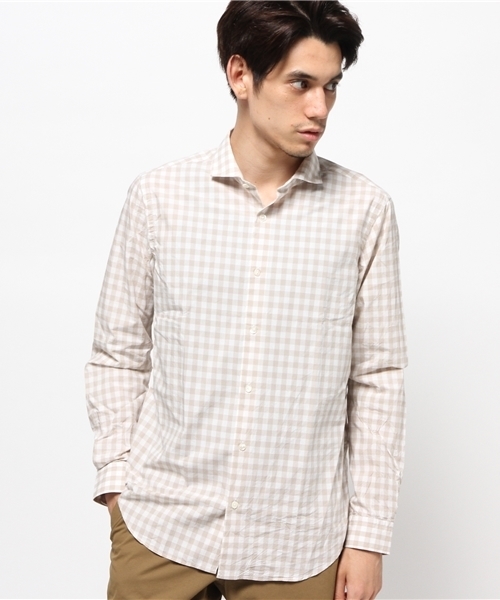 ivory court（アイボリーコート）の「スイスコットン タイプライターチェックシャツ（シャツ/ブラウス・メンズ・ライトグレー/ベージュ/ネイビー・36/40/38）」の2枚目の写真