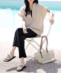 TeddyShop | レディース 2WAYラッシュガード半袖スキッパートップス＋ブラトップ+フレアパンツ 3点セット(ラッシュガード)