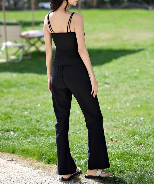 TeddyShop（テディショップ）の「レディース 2WAYラッシュガード半袖スキッパートップス＋ブラトップ+フレアパンツ 3点セット（ラッシュガード・レディース・ベージュ×ブラック・L/M）」の6枚目の写真