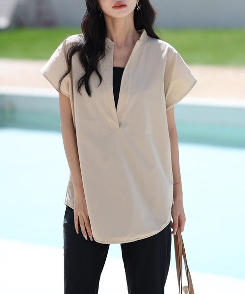 レディース 2WAYラッシュガード半袖スキッパートップス＋ブラトップ+